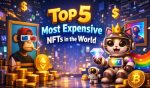 create a 3d- realistic, pixar animated, website banner for the title: Top 5 Most Expensive NFTs in the World