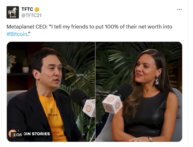 Metaplanet CEO Backs Bitcoin With 100% Net Worth