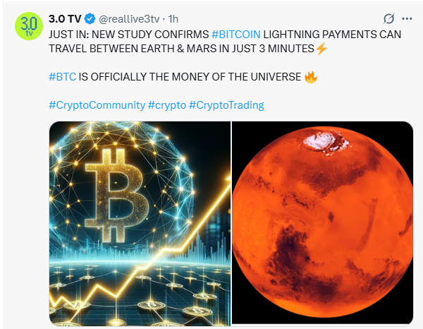 Bitcoin’s Lightning Network can travel between Earth and Mars