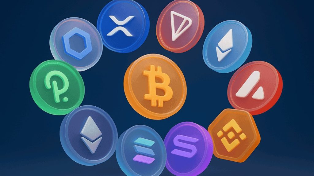 Illustration of Various Cryptocurrency Logos