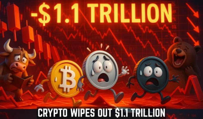 Crypto market crash chart showing Bitcoin and global market cap falling over 41 days