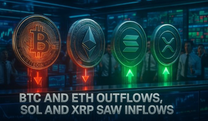 Bitcoin Outflows Hit $1.11B While Solana and XRP Lead Altcoin Inflows.
