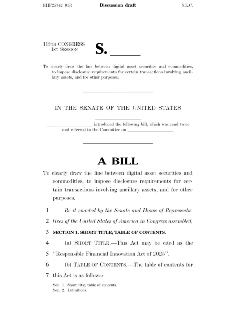 U.S. Senate discussion draft of the crypto market structure bill