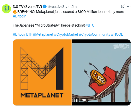 Metaplanet just secured a $100 Million loan to buy more Bitcoin