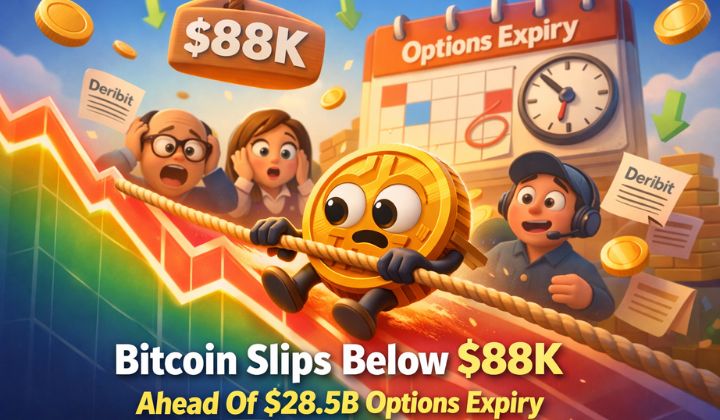 BTC Falls Below $88,000 as $28.5B Bitcoin and Ethereum Options Expiry Nears