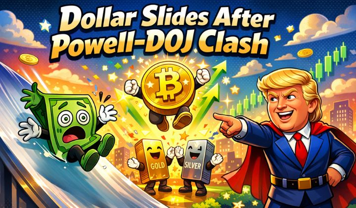 Dollar Down, Bitcoin Up as Powell Warns DOJ Threatens Fed Independence