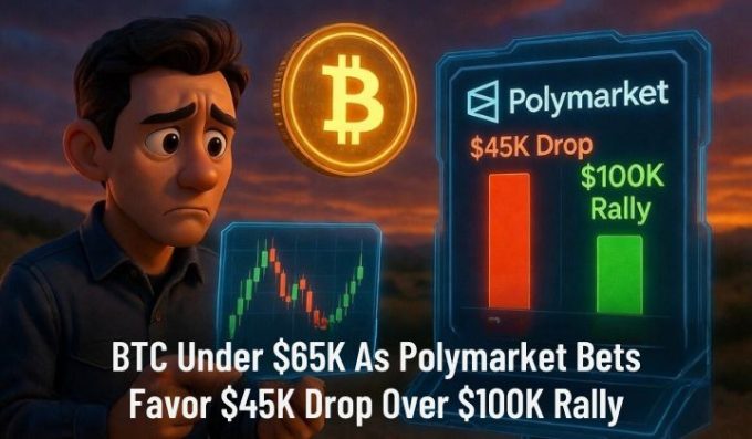 BTC Falls Below $65K as Polymarket Bets Turn Bearish