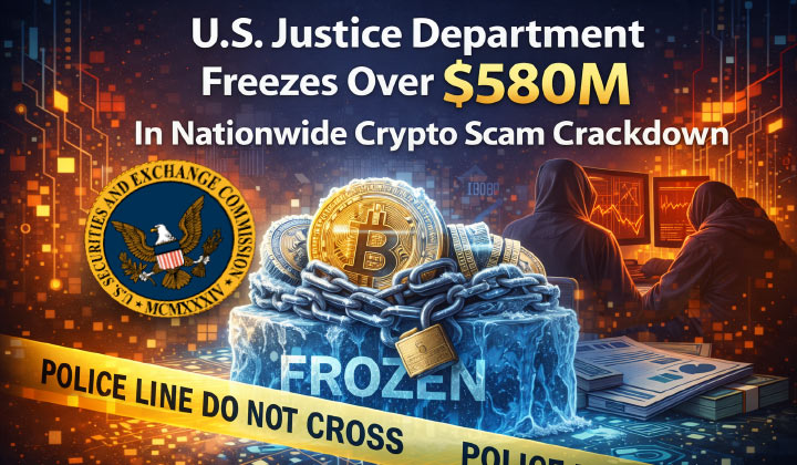 U.S. Justice Department Freezes Over $580M In Nationwide Crypto Scam Crackdown