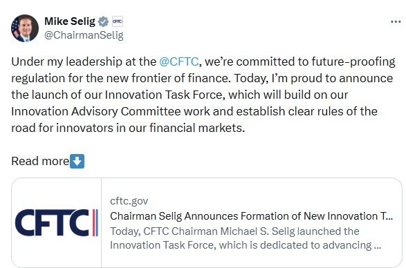 CFTC Launches New Task Force For Crypto, AI & Prediction Markets