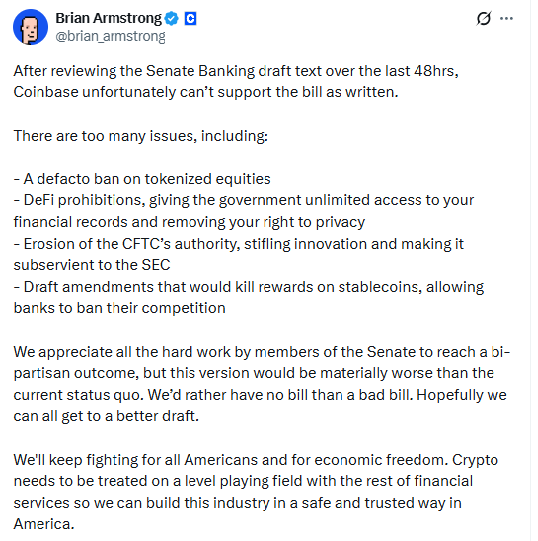 Coinbase Pushback Slows CLARITY Act Progress Again