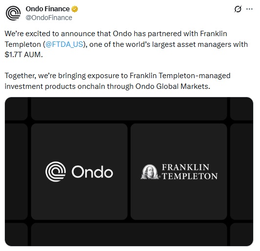 Franklin Templeton Partners With Ondo To Bring Stocks Onchain