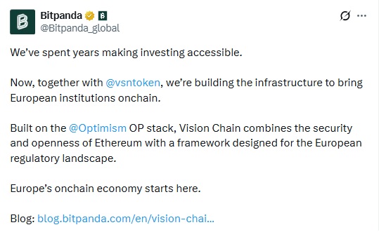 Bitpanda Launches Vision Chain To Connect EU Banks With Tokenized Assets