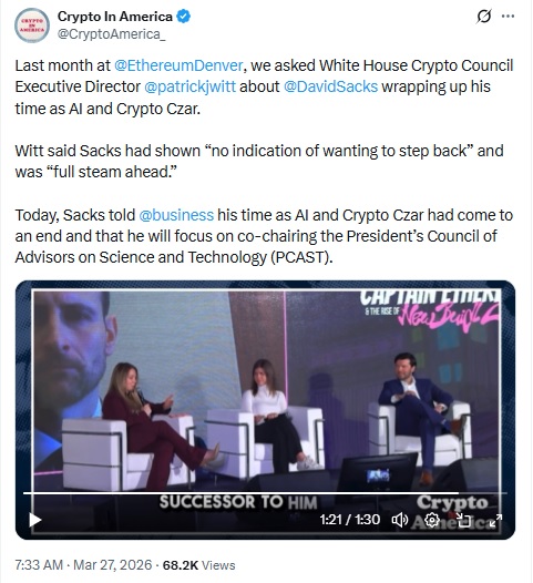 CLARITY Act Faces Uncertain Future As David Sacks Exits Crypto Czar Role