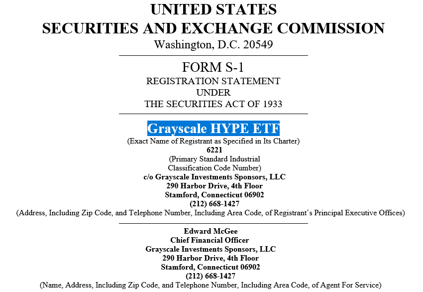 Grayscale Files S-1 For Hyperliquid ETF Joining Bitwise, 21Shares