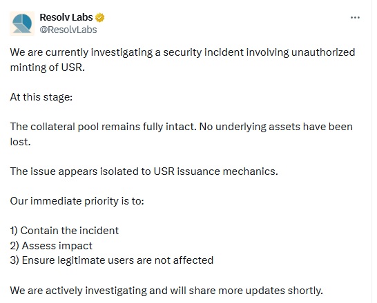Resolv Says No Assets Lost As DeFi Responds To $24M USR Exploit