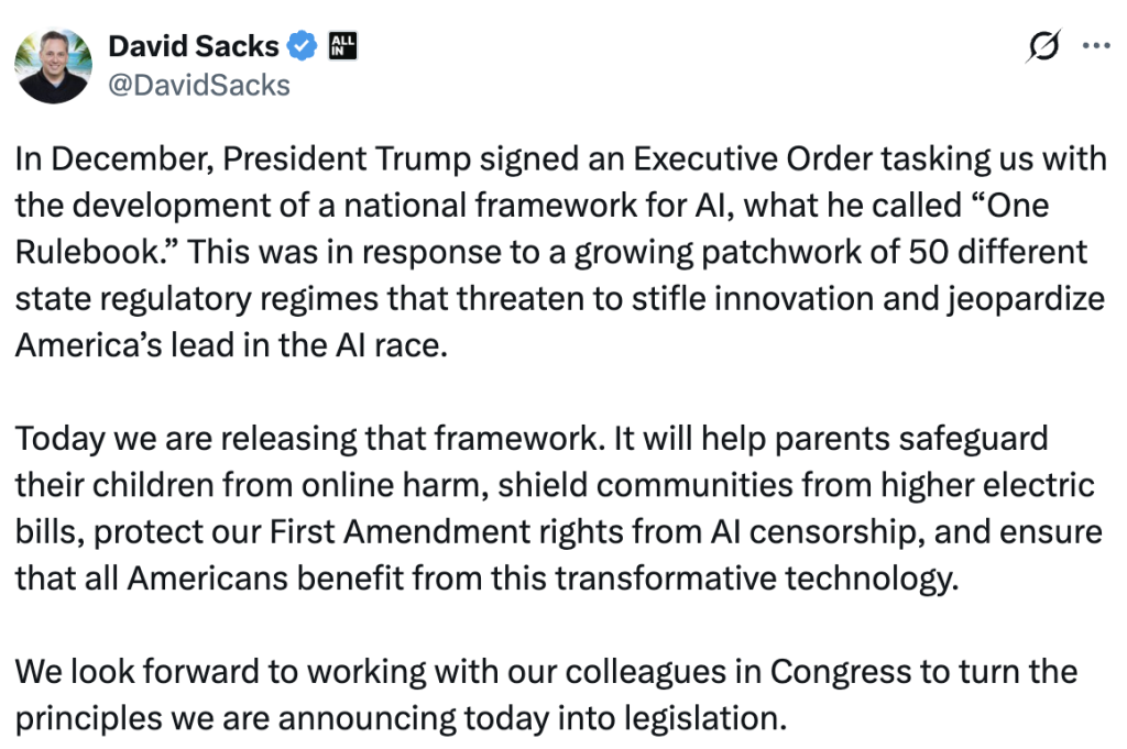 White House Outlines National AI Framework For Unified Approach