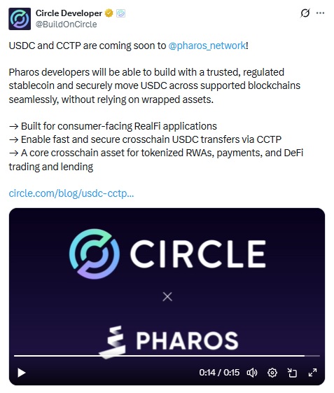 Circle To Bring USDC, CCTP To Pharos Ahead Of Mainnet Launch