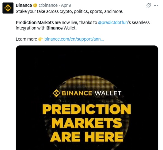 Binance Brings Prediction Markets To Millions With New In-app Feature