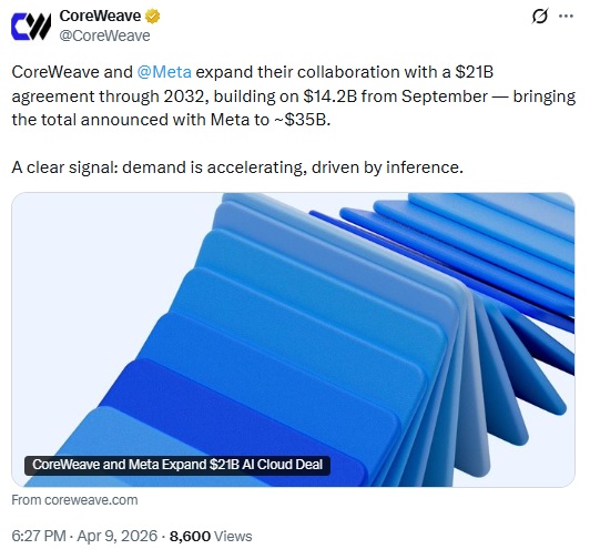 Meta & CoreWeave Strike $21B AI Deal To Power Next-gen NVIDIA Chips
