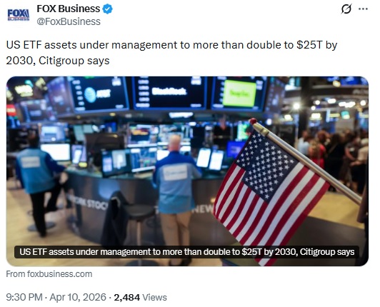 Citi Projects U.S. ETF Market To Reach $25T By 2030