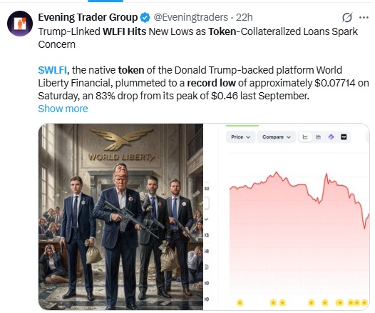 Trump-linked WLFI Token Hits Record Low After Loan Concerns
