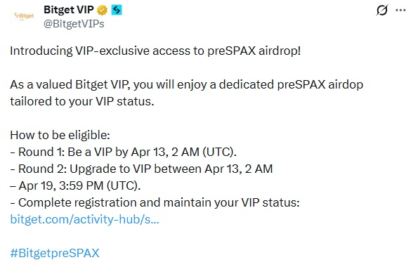 Bitget Rolls Out 950 Pre-IPO Tokens Worth $500K In VIP Airdrop