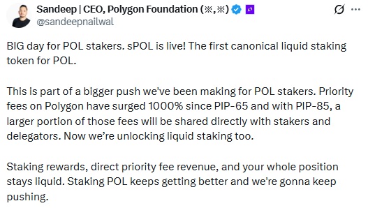 Polygon Launches sPOL To Unlock $330M Idle Capital As Stablecoin Activity Surges