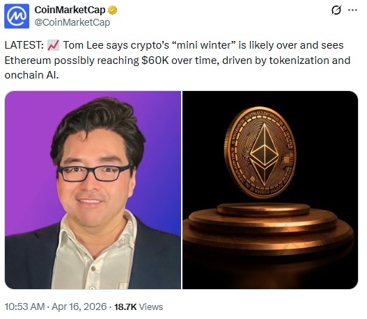 Tom Lee Declares End Of 'Mini Crypto Winter,' Predicts Massive Ether Upside