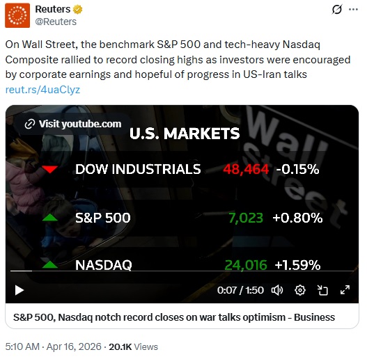 Stocks Hit Record Highs As Bitcoin Climbs Alongside Tech Rally