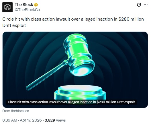 Circle Hit With Lawsuit Over Failure To Freeze Funds In Drift Hack