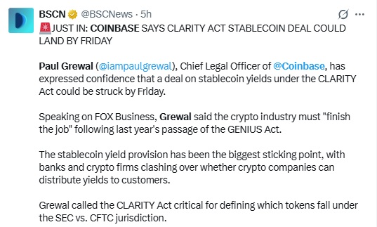 Coinbase CLO Says Stablecoin Deal Could Be Reached By End Of Week