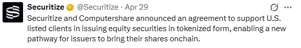 Securitize, Computershare Open Path For $70T In U.S. Stocks To Move Onchain