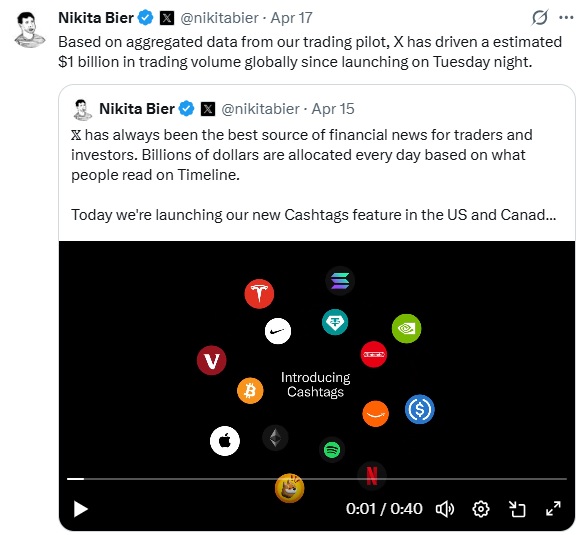 X Cashtags Feature Generates $1B Trading Volume In Just 48 Hours