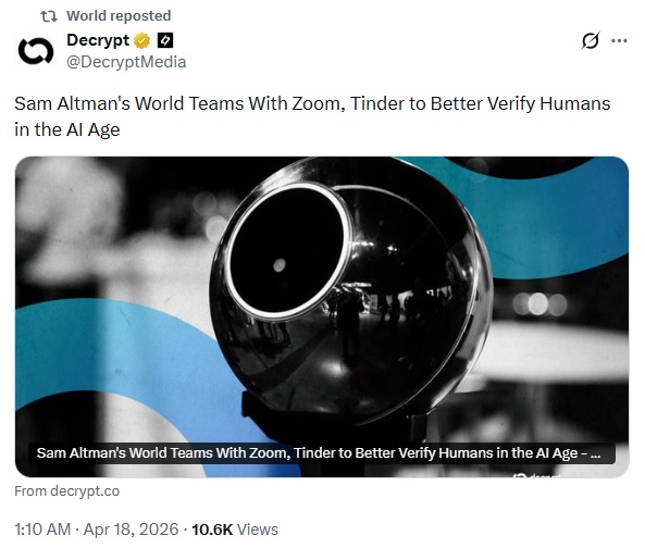 Sam Altman’s World Unveils Human Verification For Major Platforms