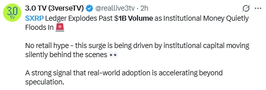 XRP Ledger Crosses $1B Volume As Institutional Money Builds Quiet Momentum