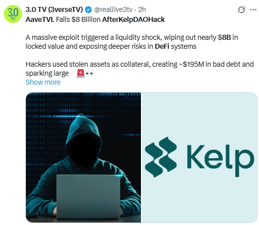 Aave Loses $8B TVL After Kelp DAO Hack Sends Shockwaves Across DeFi