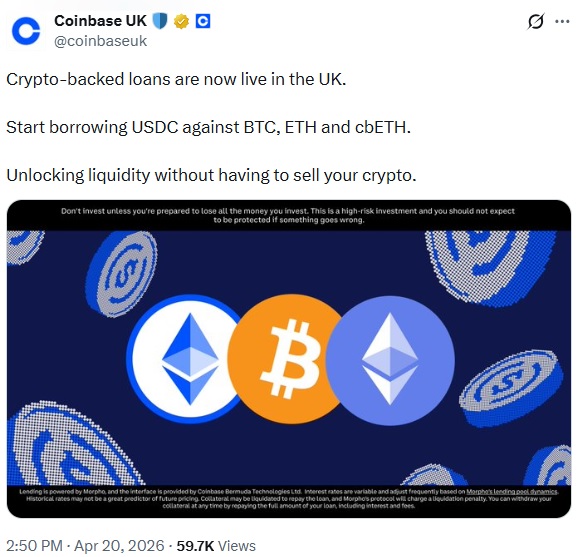 Coinbase Launches Crypto-backed Loans In The UK