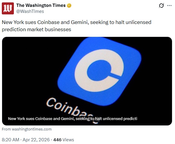 New York Targets Coinbase & Gemini Over Prediction Markets, Coinbase Fights Back