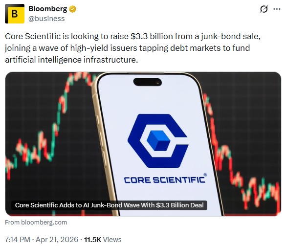 Core Scientific Targets $3.3B Bond Sale To Accelerate AI Pivot