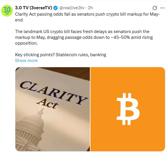 U.S. Crypto Bill Faces Delay As Political Divisions Deepen