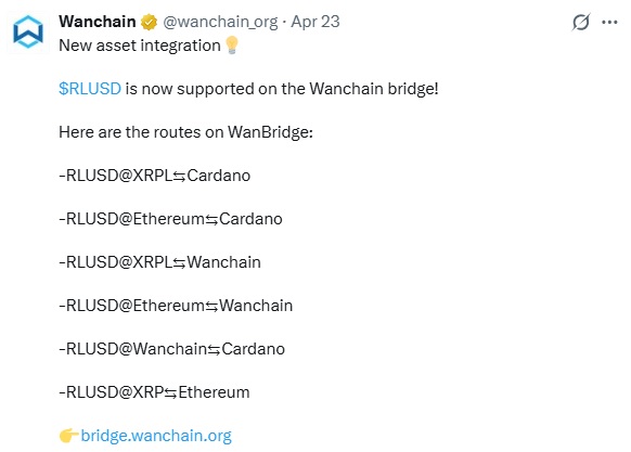 Ripple's RLUSD Expands To Cardano Through Cross-chain Bridge