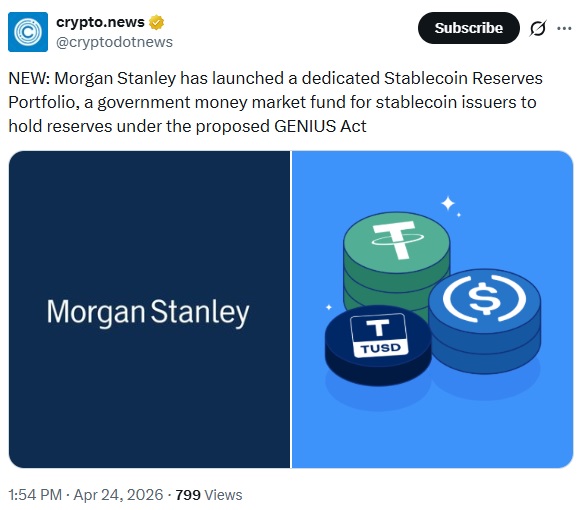 Morgan Stanley Enters Stablecoin Race With New Reserve Fund