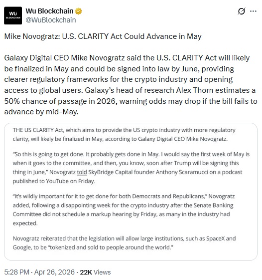 CLARITY Act May Move Forward As US Crypto Rules Near