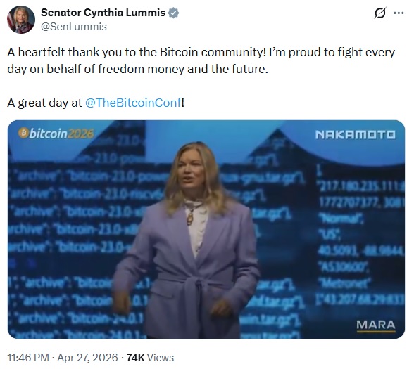 CLARITY Act Nears Senate Action, Lummis Says At Bitcoin Conference