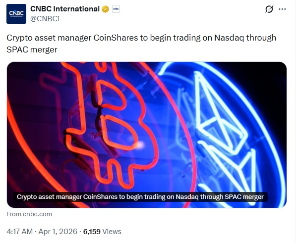 CoinShares Heads To Nasdaq Through SPAC Deal