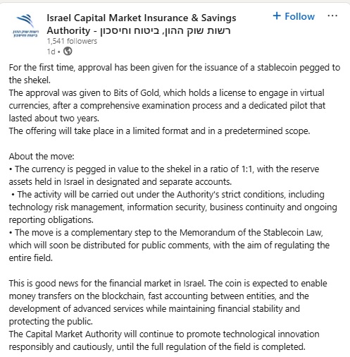 Israel Approves First Digital Shekel Stablecoin BILS Built On Solana