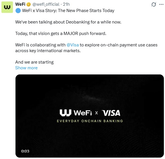 Visa To Team Up With A Tether Co-founder To Build Onchain Banks