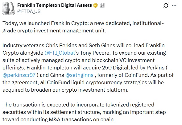 Franklin Templeton Expands Into Crypto With New Division