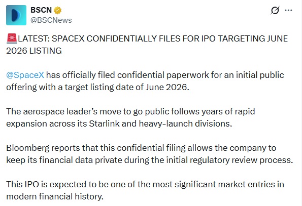 SpaceX Files For IPO, Targets Historic $1.75T Valuation