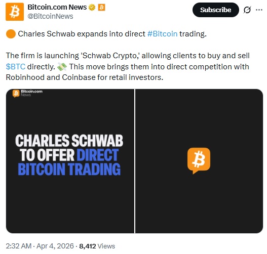 Charles Schwab To Launch Bitcoin & Ethereum Trading